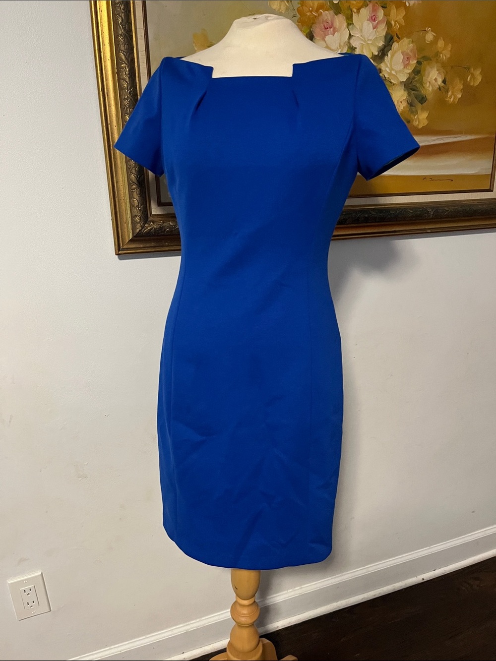 T Tahari Royal Blue Square Neck Sheath Dress